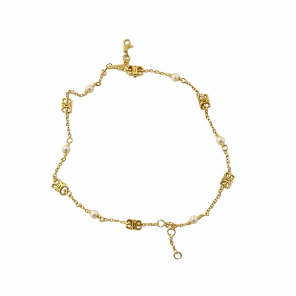 Celine Jewelry - Celine Triomphe Pearl Chain Bracelet Gold Plated 7” Adjustable Dainty Designer